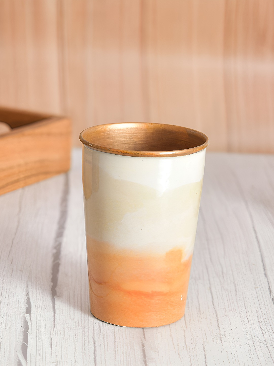 oggn Copper-Toned & White Dessert Printed Copper Water Tumbler-250 ml