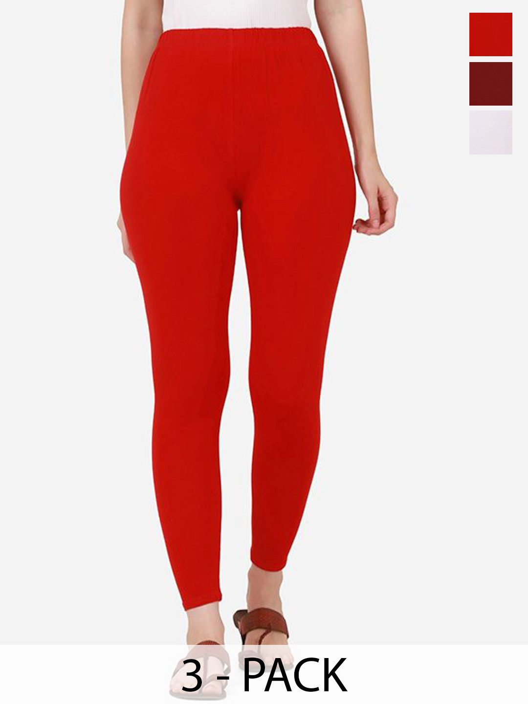 IQOA Pack Of 3 Pure Cotton Slim Fit Mid Rise Ankle Length Leggings