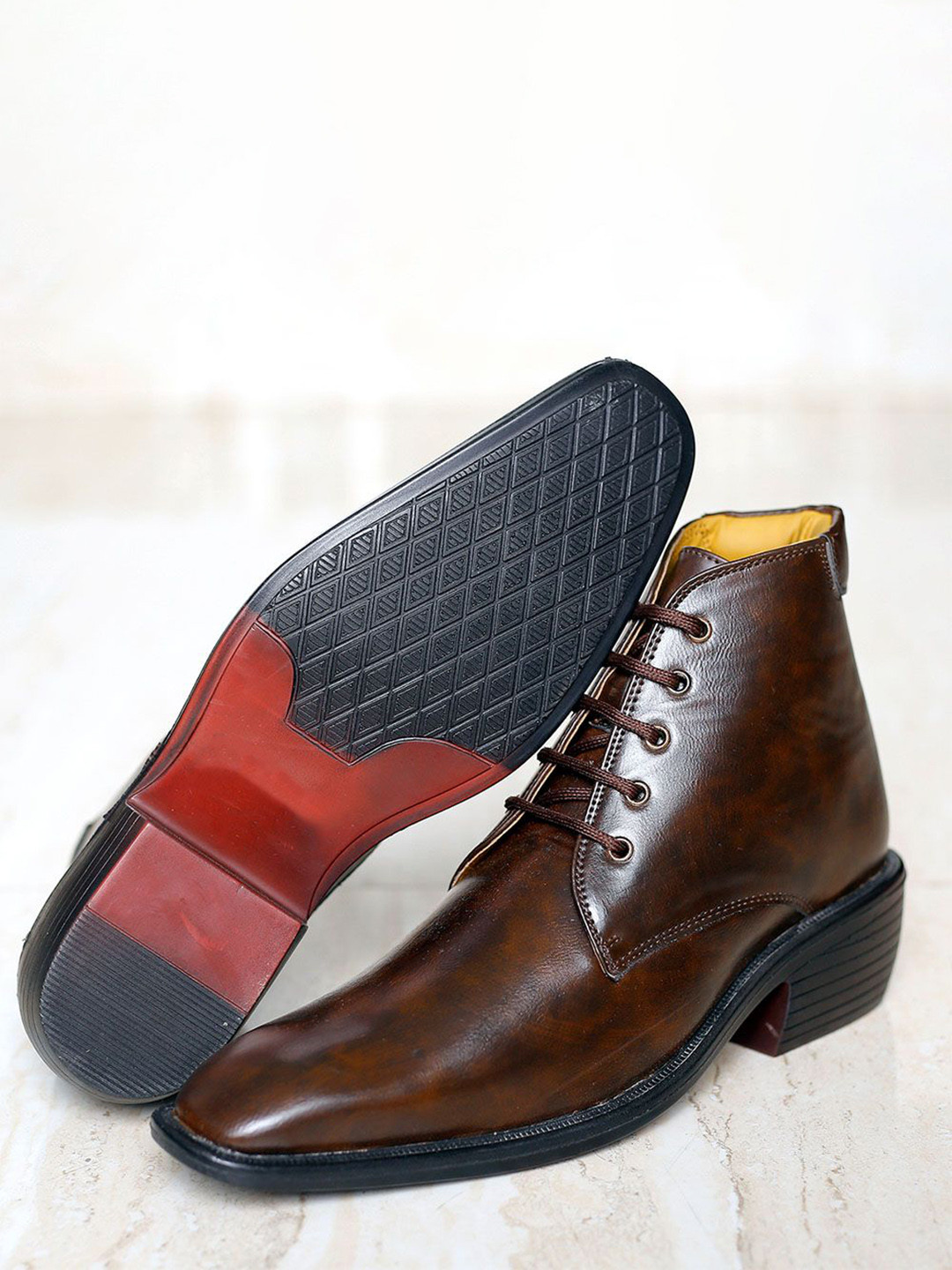 riffway Men Height Increasing Lace Up Block Heel Boots