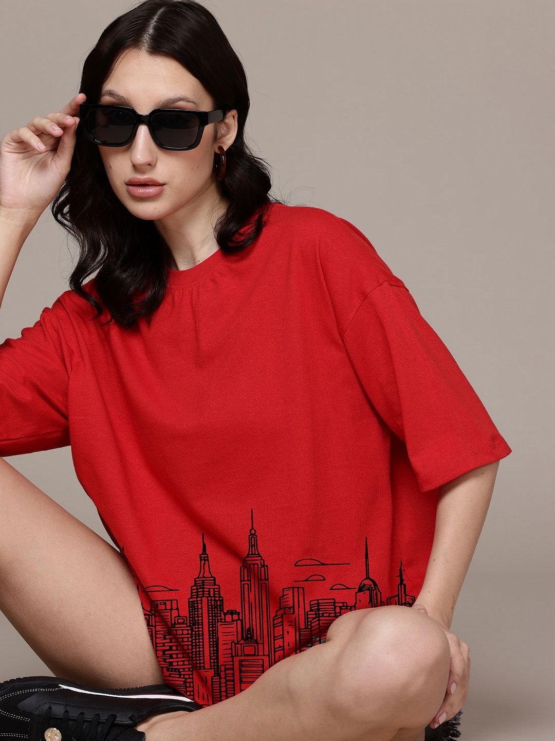 Moda Rapido Women Printed Extended Sleeves Pockets T-shirt