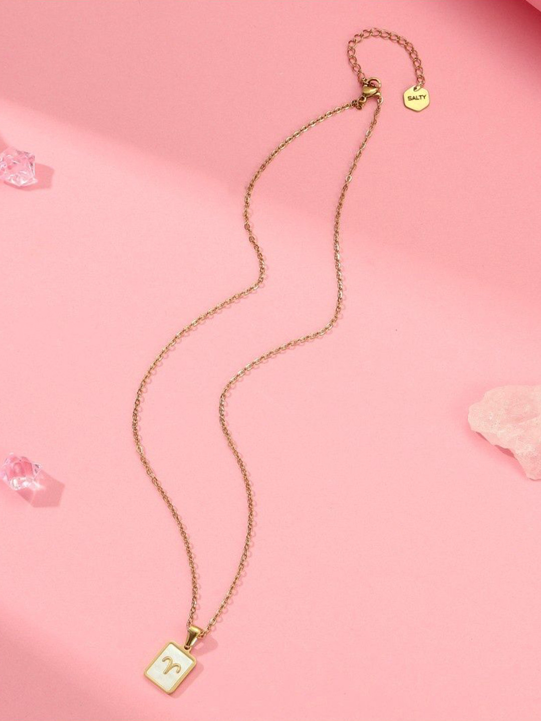 SALTY Gold & White Sign of the Stars Zodiac Aries Pendant With Chain