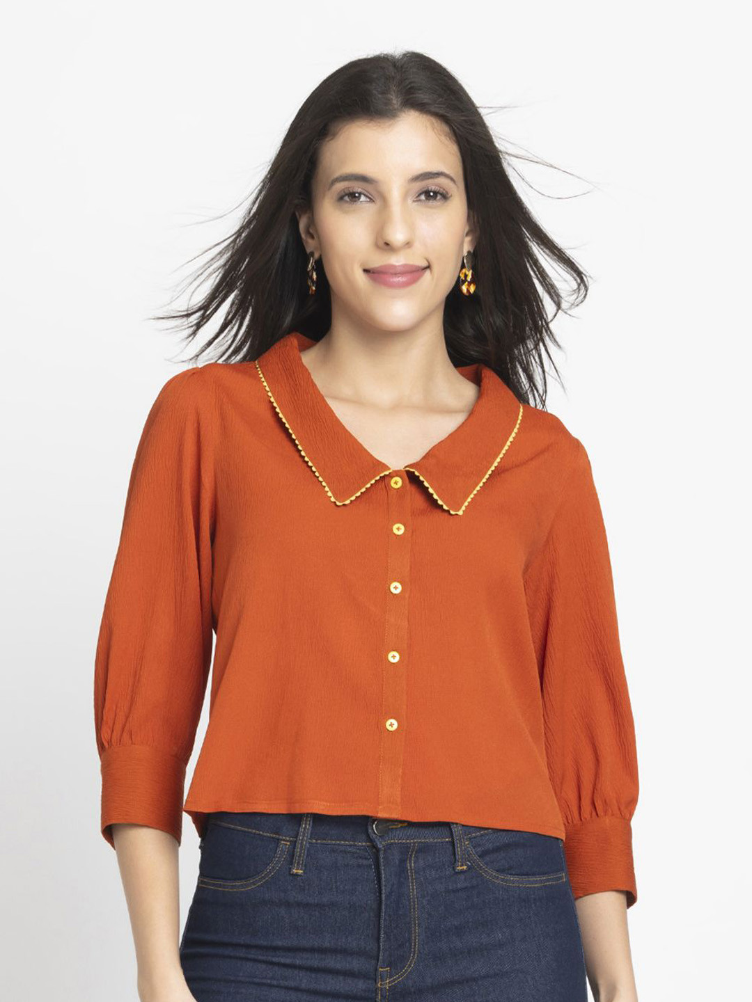 SHAYE Women Comfort Fit Textured Casual Shirt