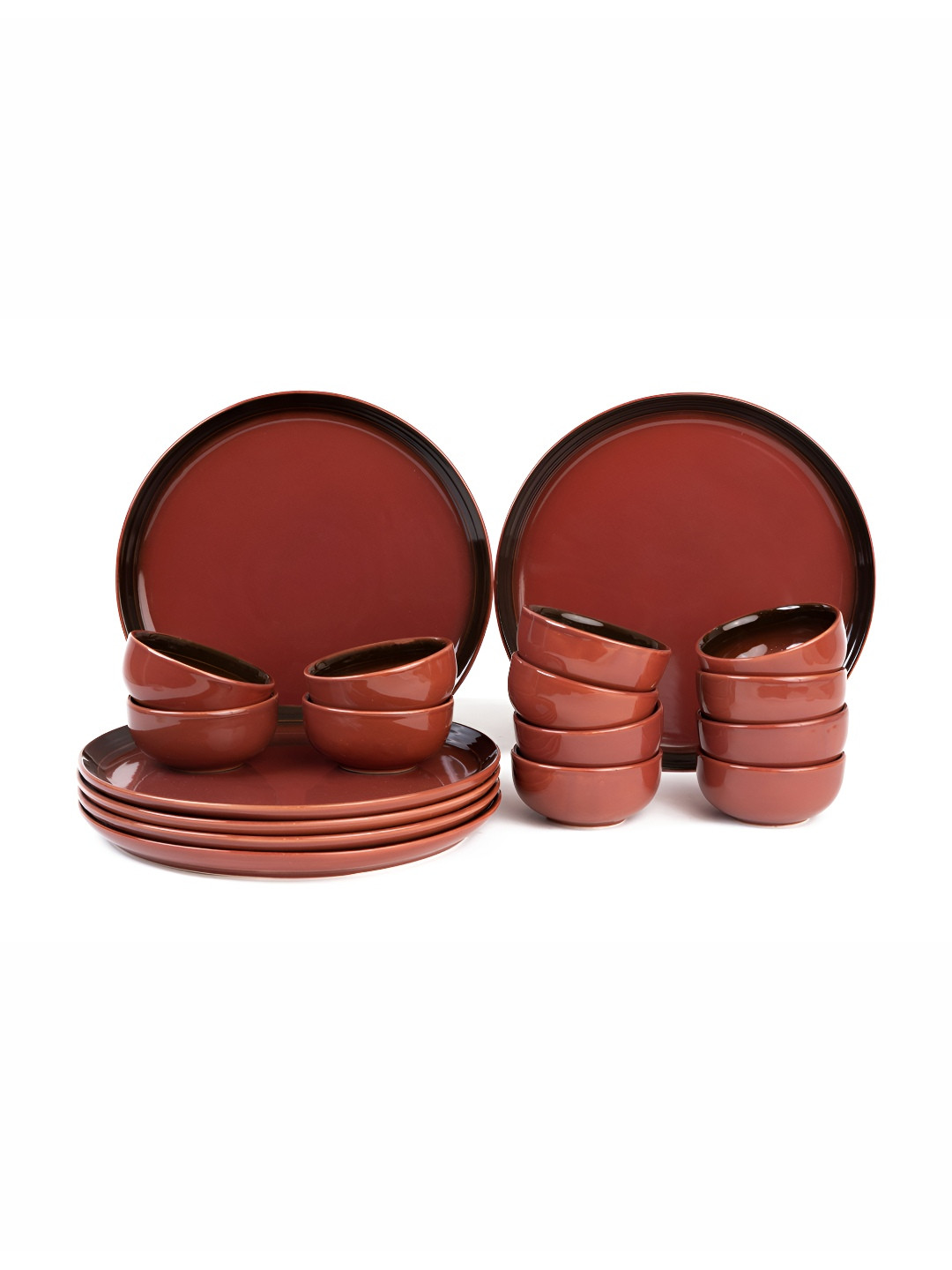 BODHI HOUSE Red Solid Porcelain Microwave Safe 18 Piece Dinner Set