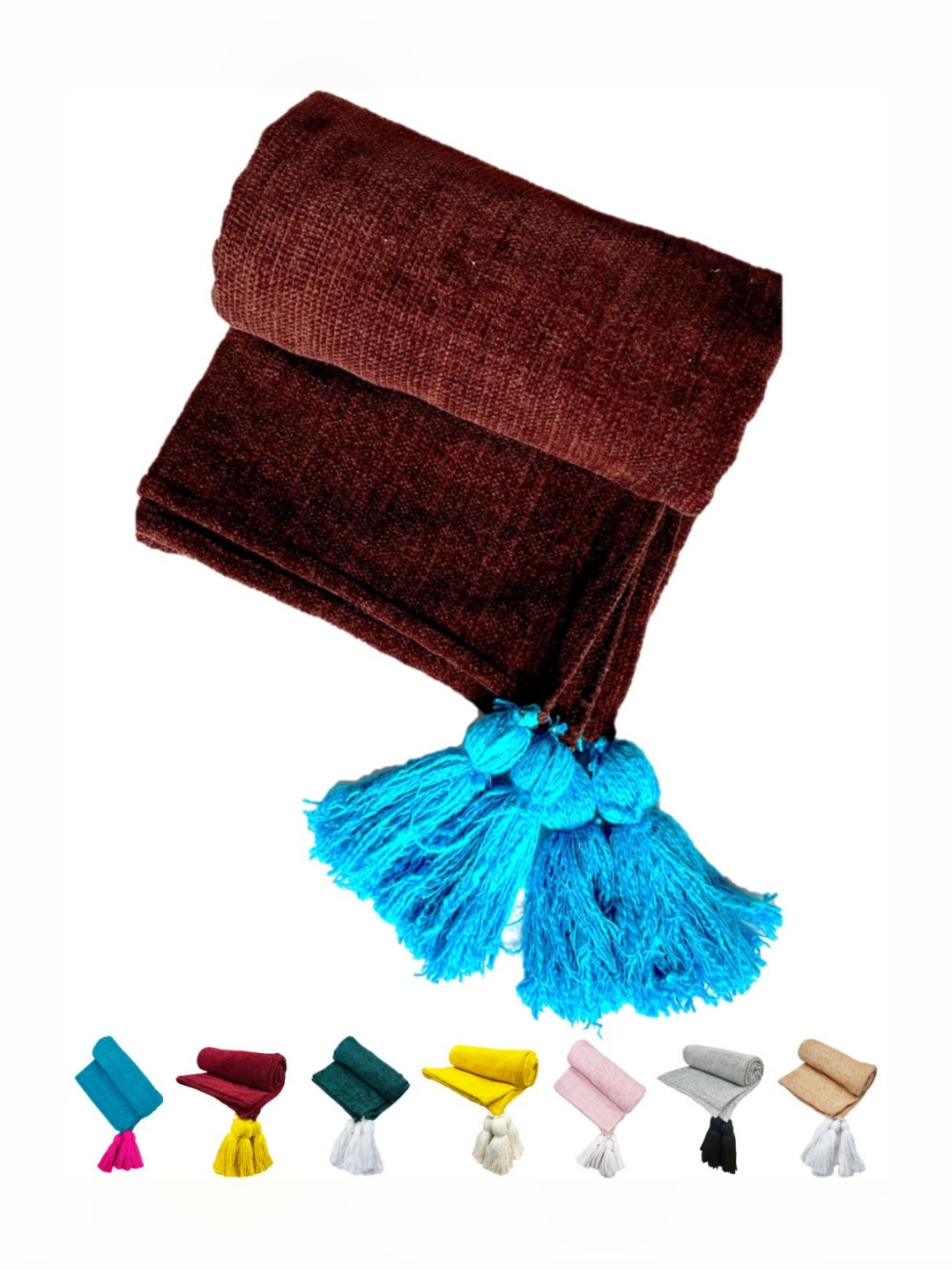 Fashion Throw Brown & Turquoise Blue Self-Design Lightweight & Breathable Throw