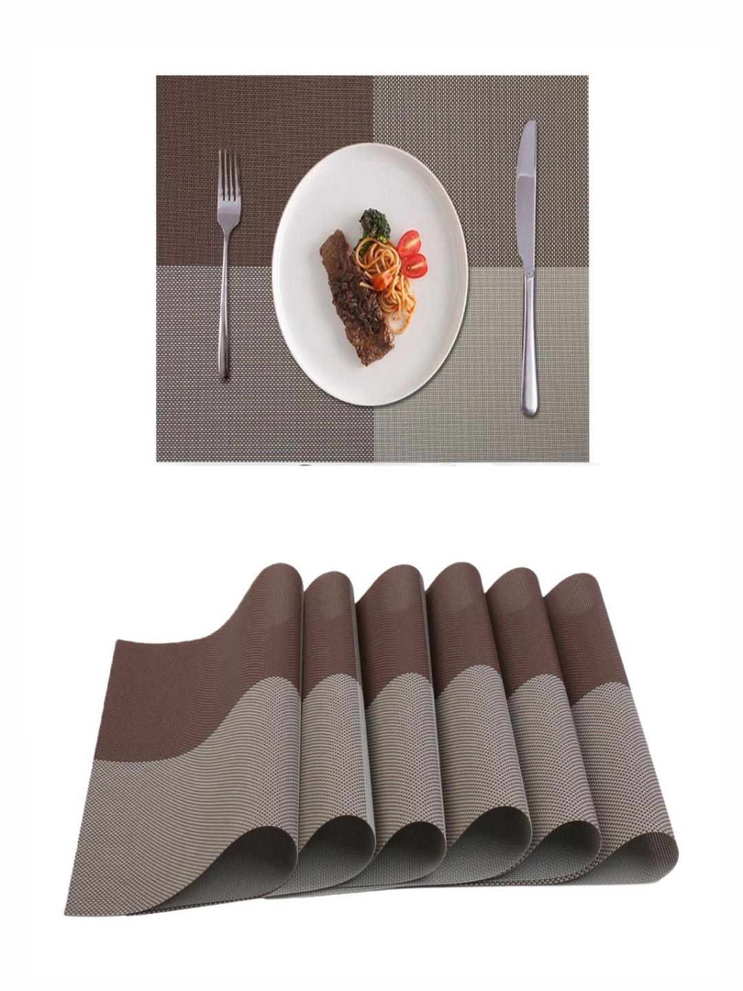 YELONA Mocha Brown 6 Pieces PVC Heat & Stain Resistant Washable Table Placemats