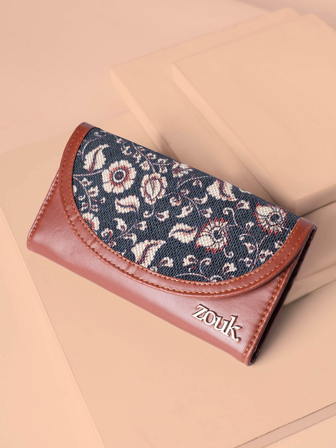 ZOUK Women Chittoor Blue Kalamkari Kyra Flap Leather Wallet