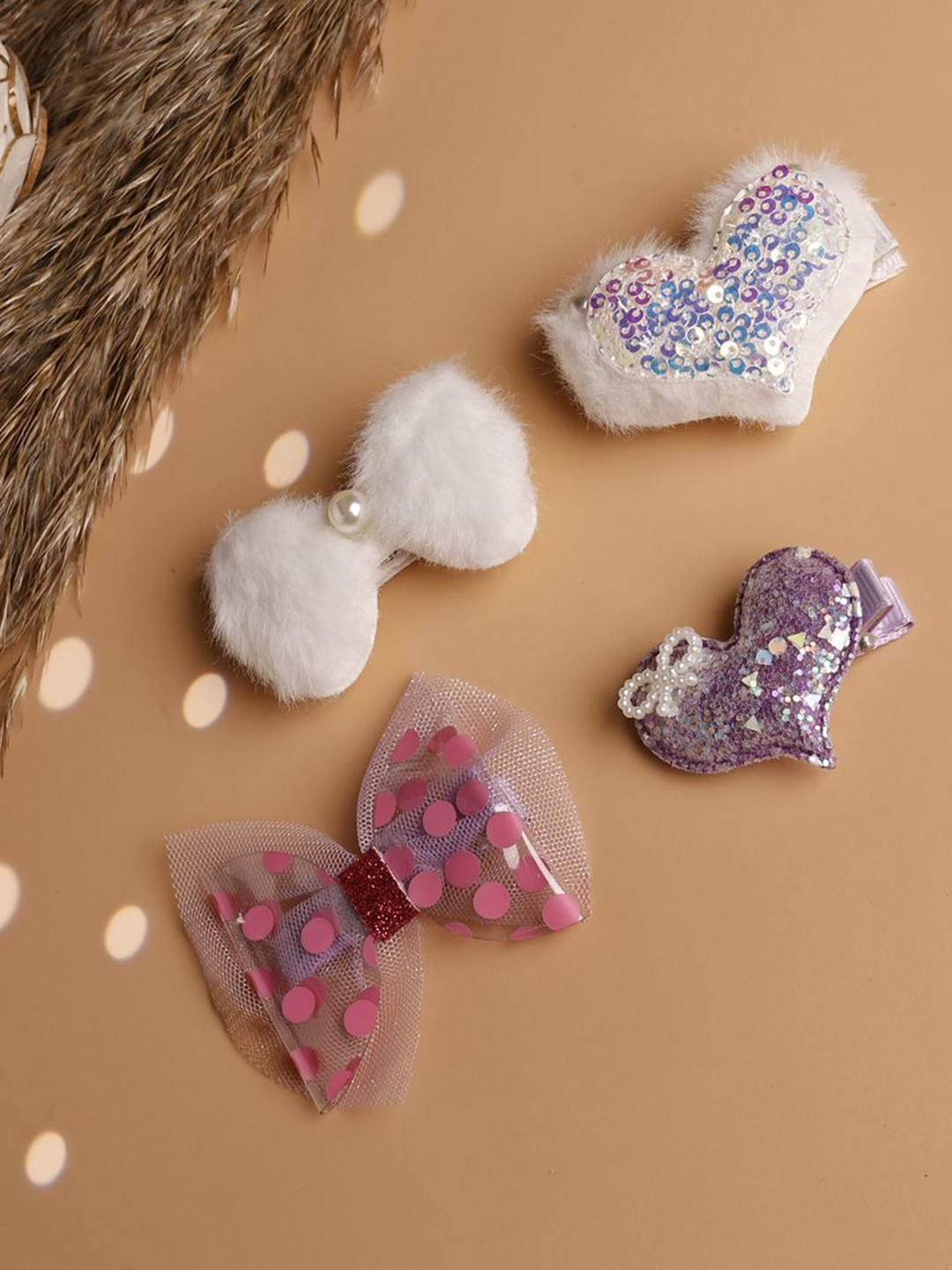 Jewelz Girls Set of 4  Colorful Bow & Heart Shape Alligator Hair Clip