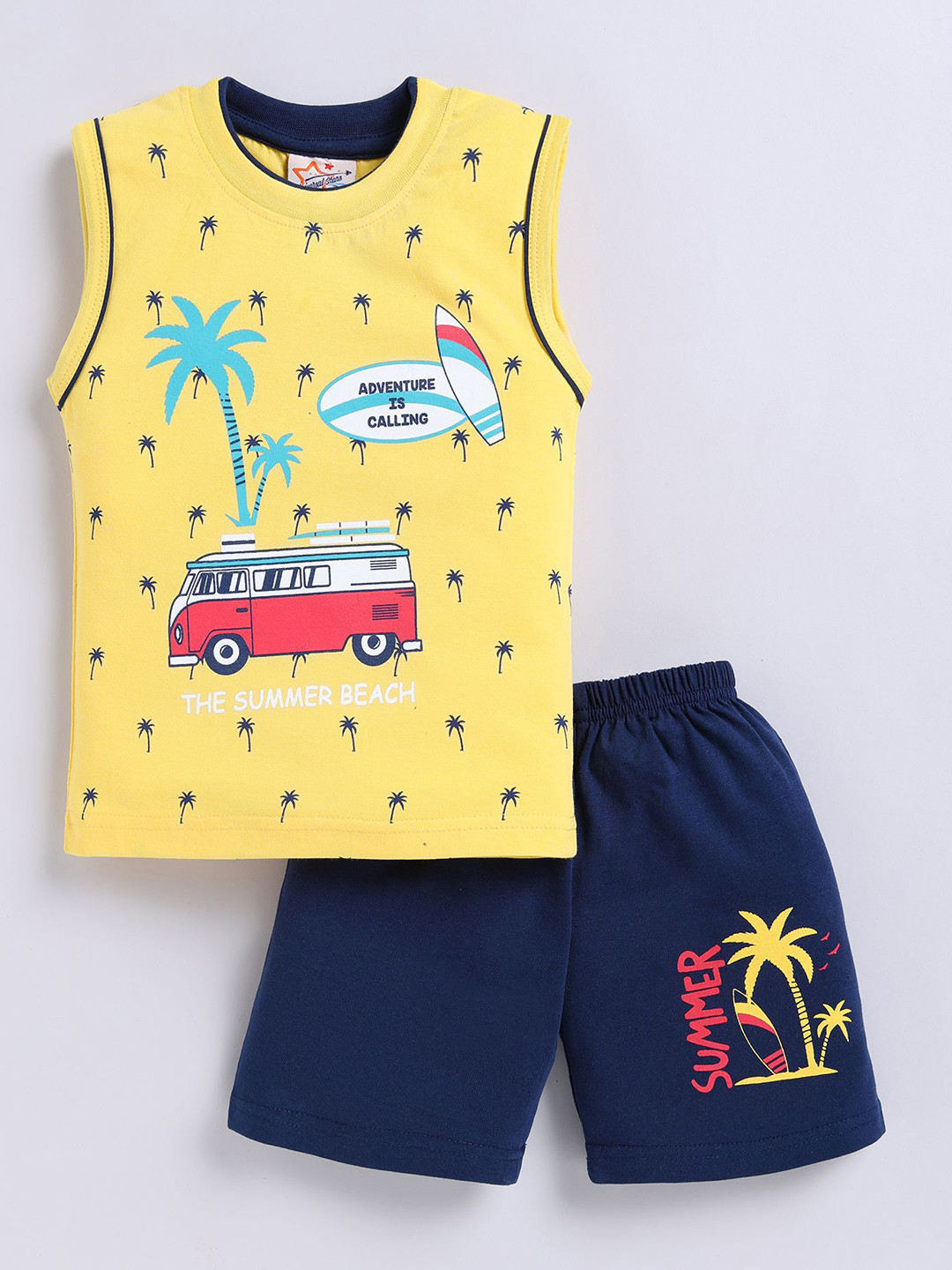 Universal Stars Boys Printed Pure Cotton Round Neck T-shirt With Shorts