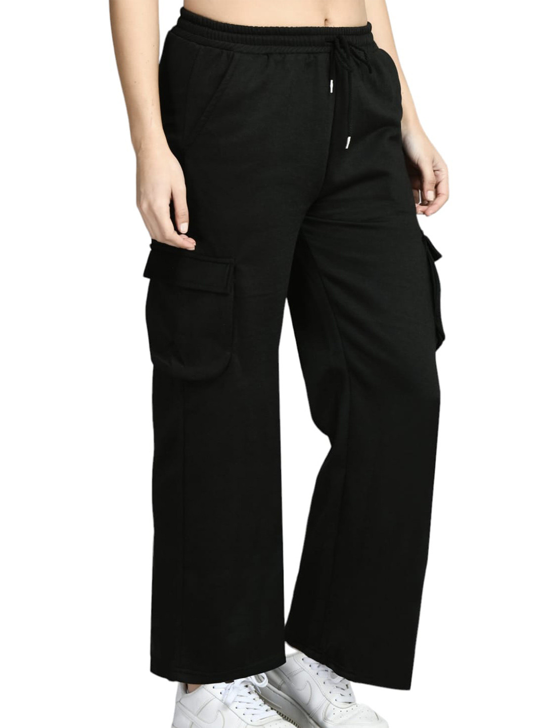 KISURA Women Relaxed Fit High-Rise Cargo Trousers