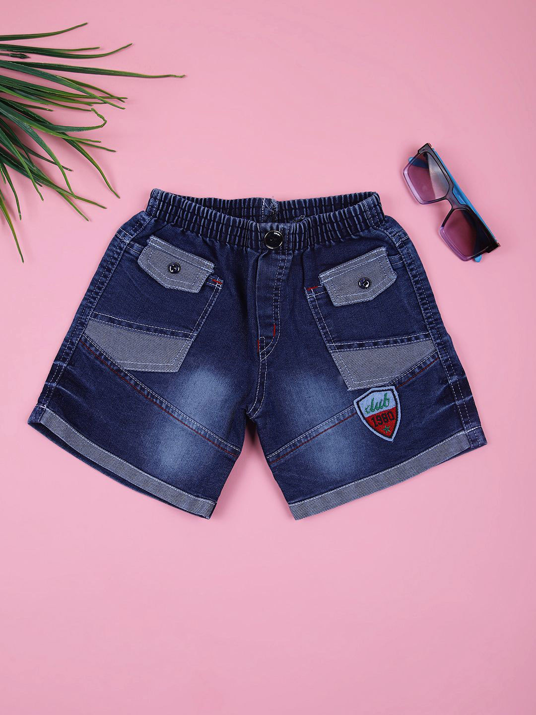 V-Mart Boys Washed Denim Mid-Rise Shorts