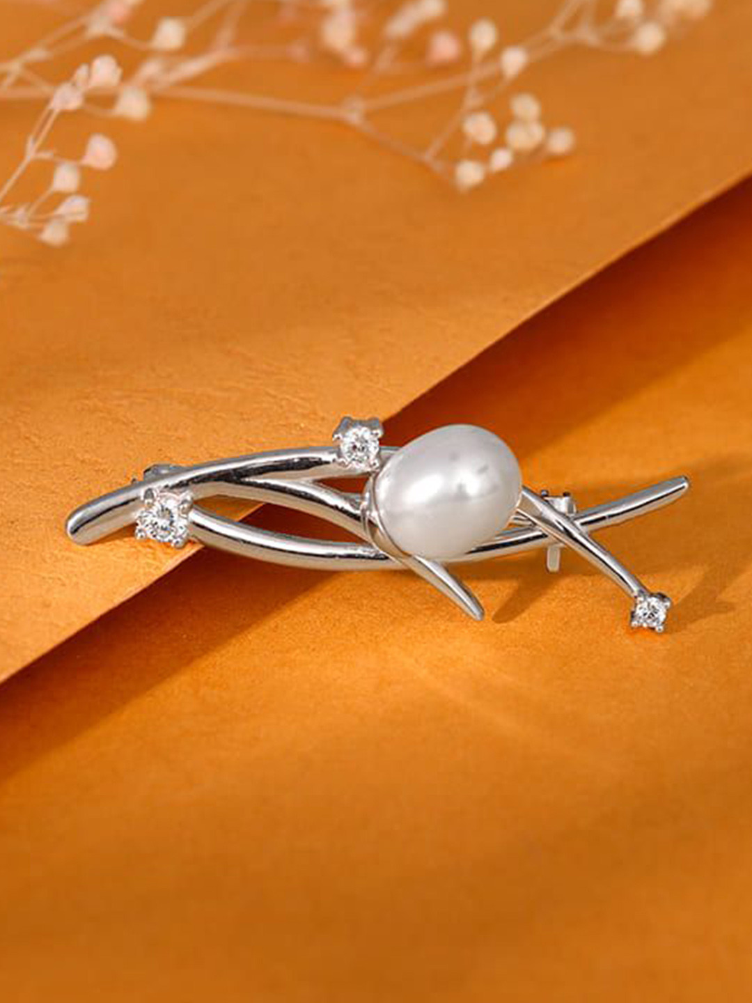GIVA Silver Pearly You Brooch