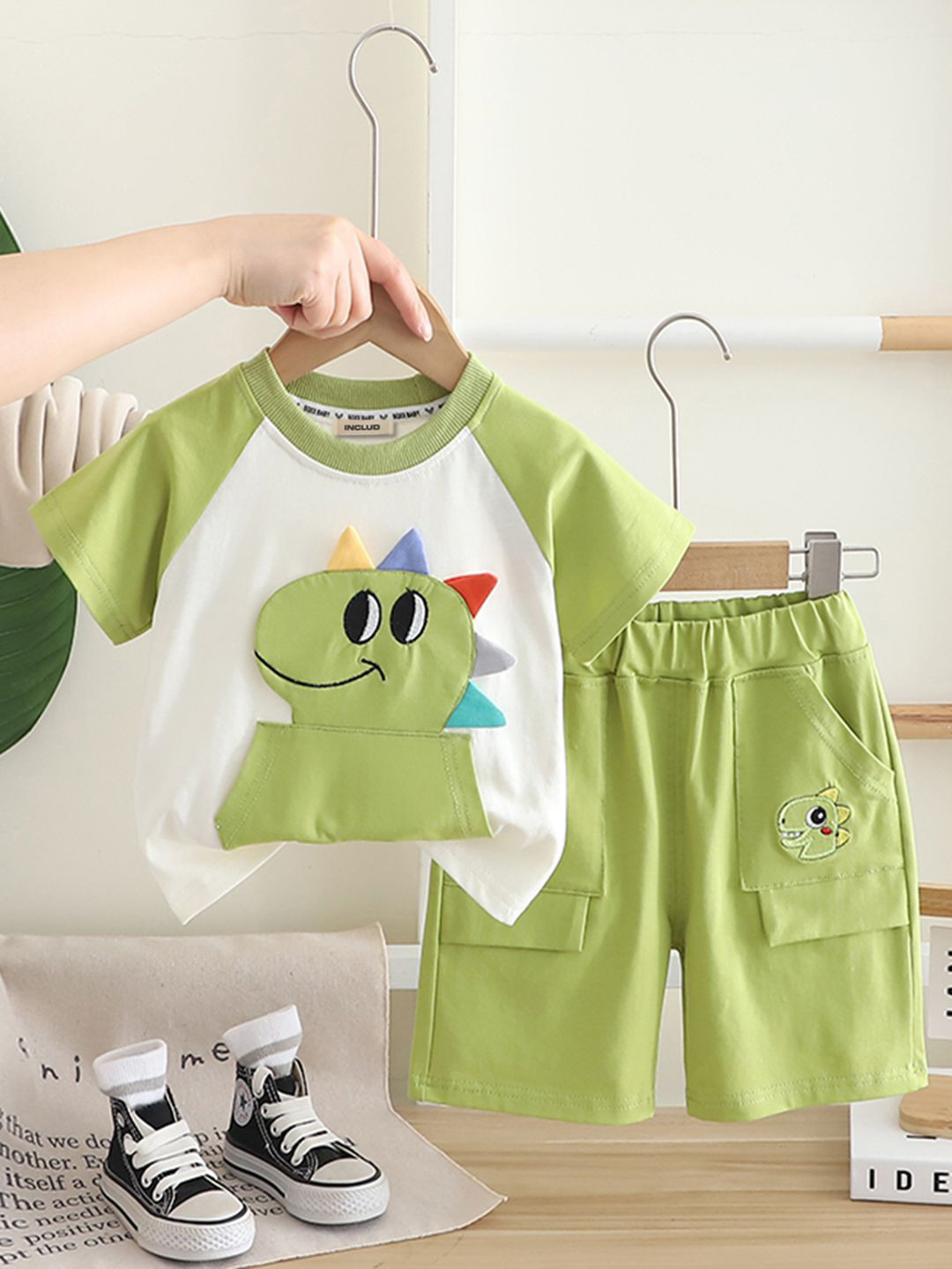 INCLUD Boys Dino Patchwork T-shirt With Shorts