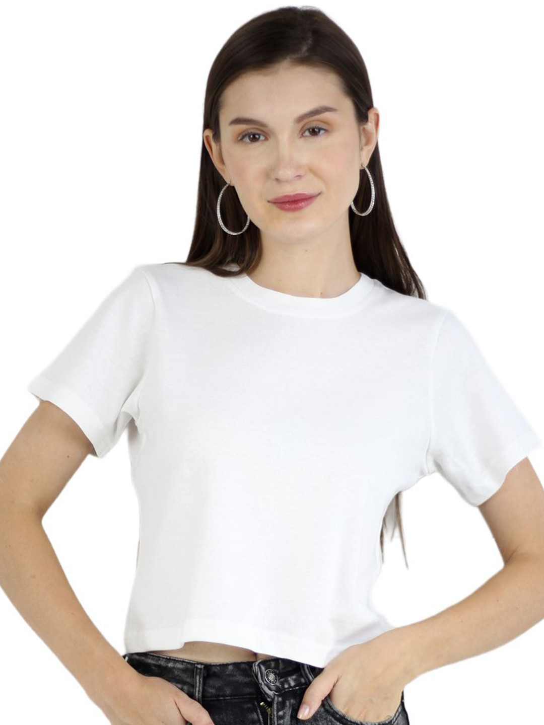 ARTYSKA Women White Color Round Neck Cotton Crop Top