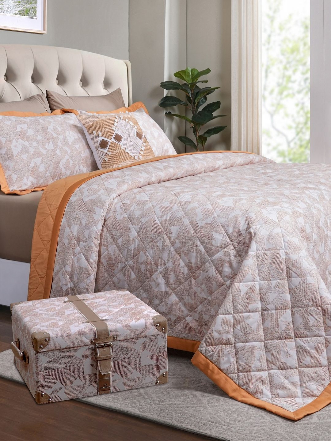 MASPAR Rust Geometric Cotton 8 Piece Double King Regular Bedding Set