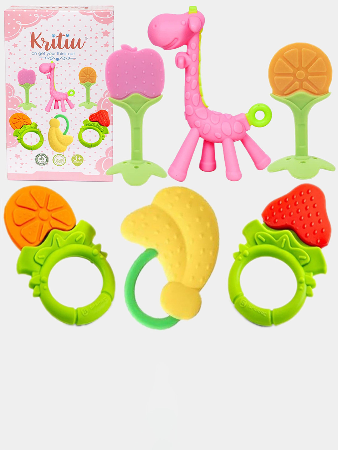 Kritiu 6-Pcs Green & Red Fruit Shape BabyTeether