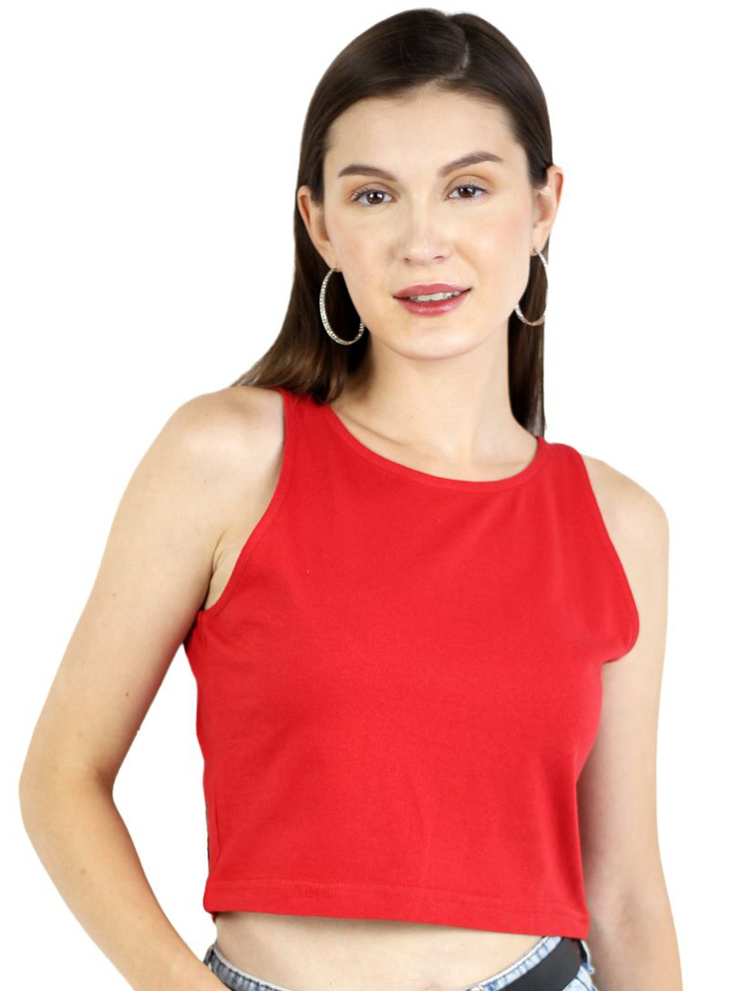 ARTYSKA Women Red ColorBoat Neck Cotton Crop Tank Top