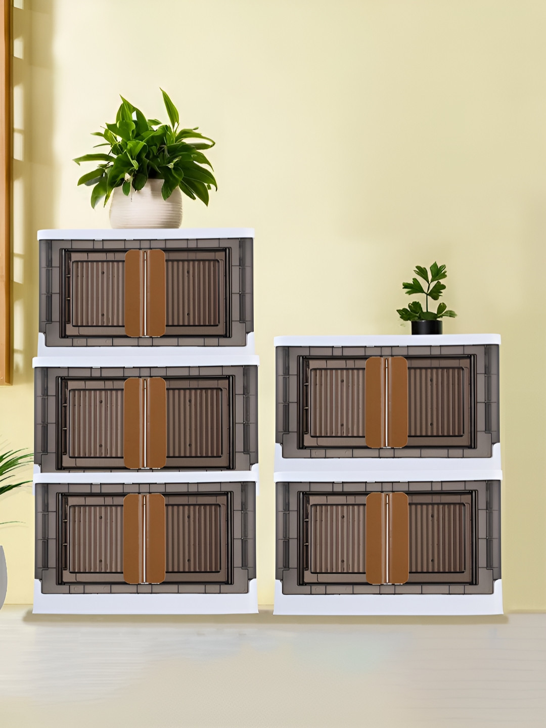 Myntra Elegant Homes Black Set of 5 Plastic Folding Wardrobe Storage Drawer Organiser