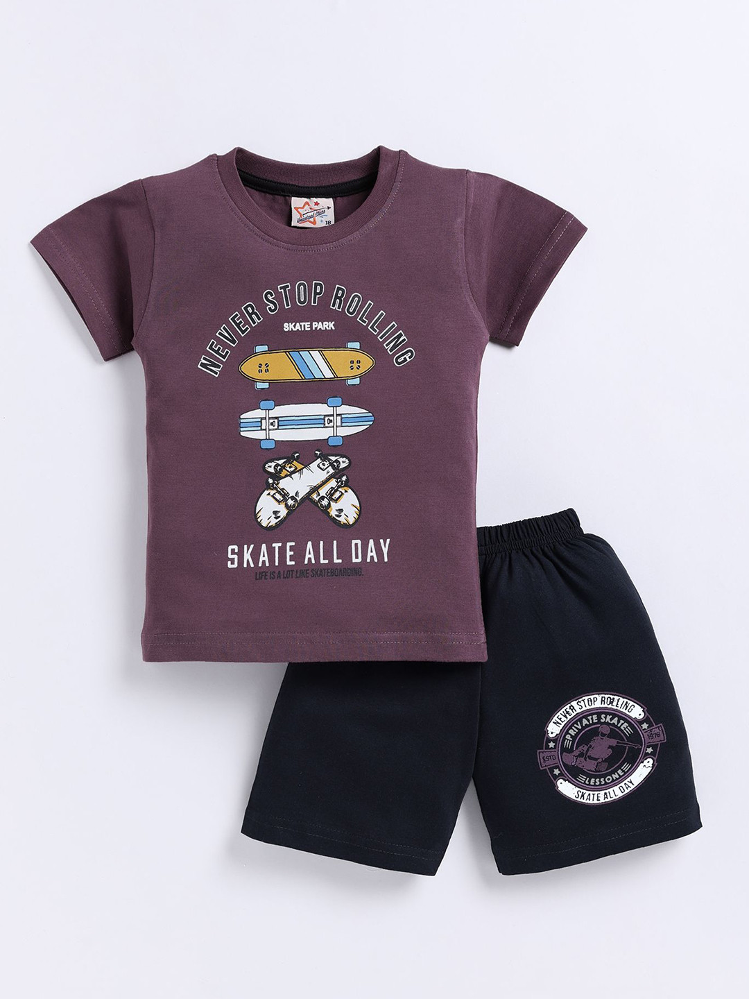 Universal Stars Boys Printed Pure Cotton Round Neck T-shirt With Shorts