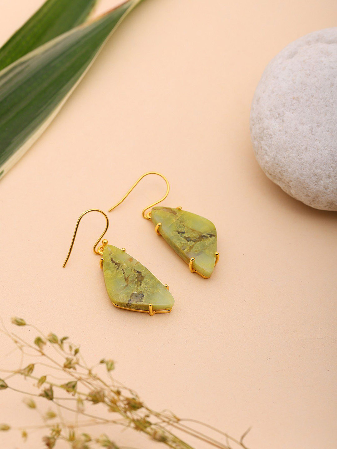 Exotic India Gold-Plated Sterling Silver Contemporary Opal Gemstone Drop Earrings