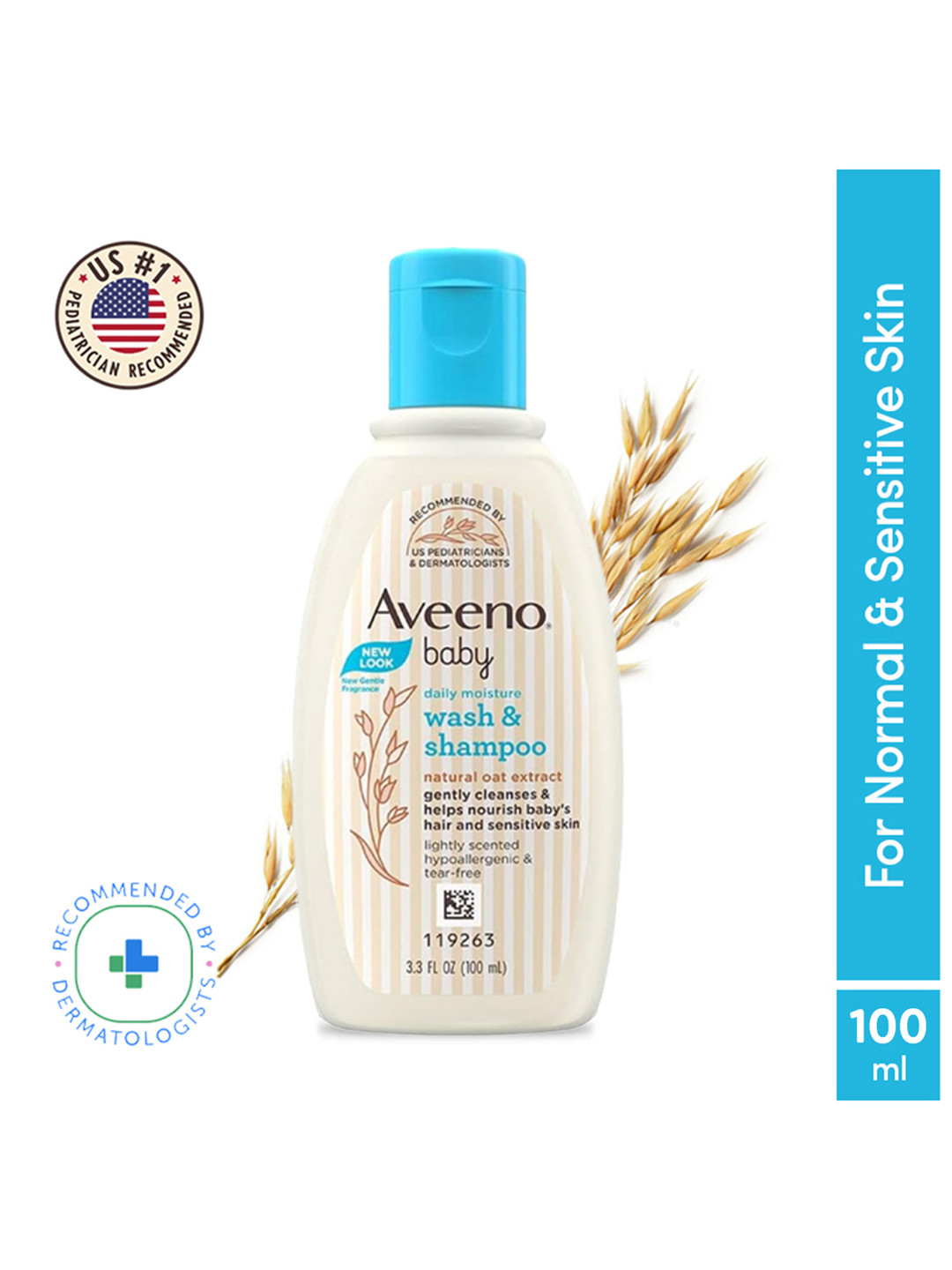 Aveeno Baby Daily Moisture Wash & Shampoo with Natural Oat Extract - 100ml