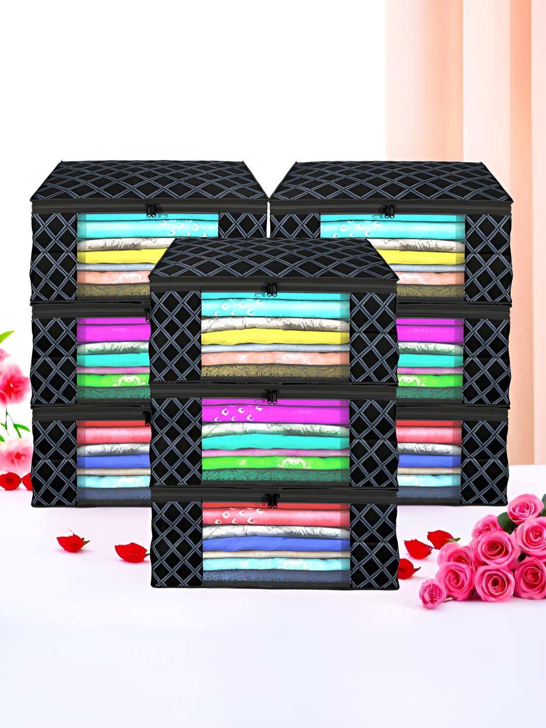 Myntra Elegant Homes Black Set of 9 Foldable Storage Non-Woven Saree Cover Organisers