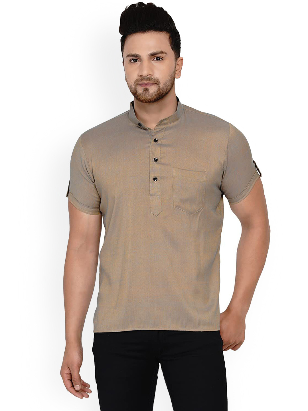 VEERA PARIDHAAN Woven Design Mandarin Collar Straight Kurta