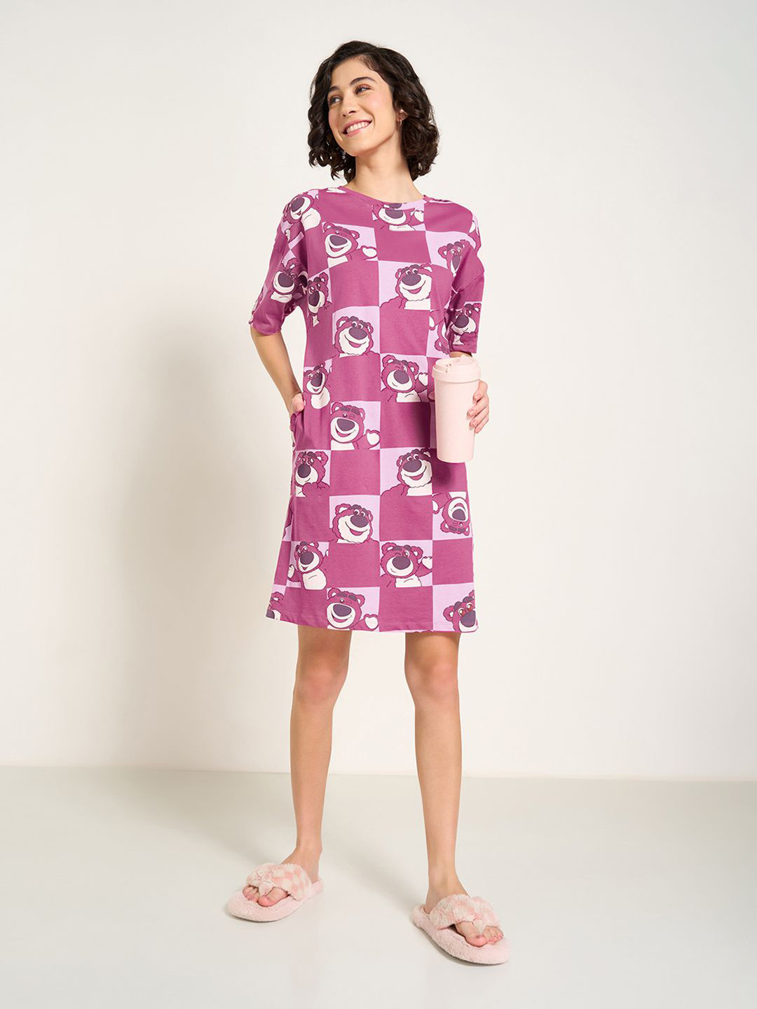 Dreamz by Pantaloons Cartoon Print Pure Cotton T-shirt Nightdress