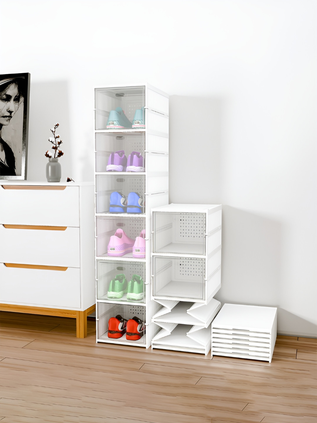 Myntra Elegant Homes White 6-Layer Foldable Cabinet Drawer Storage Shoe Rack Organisers