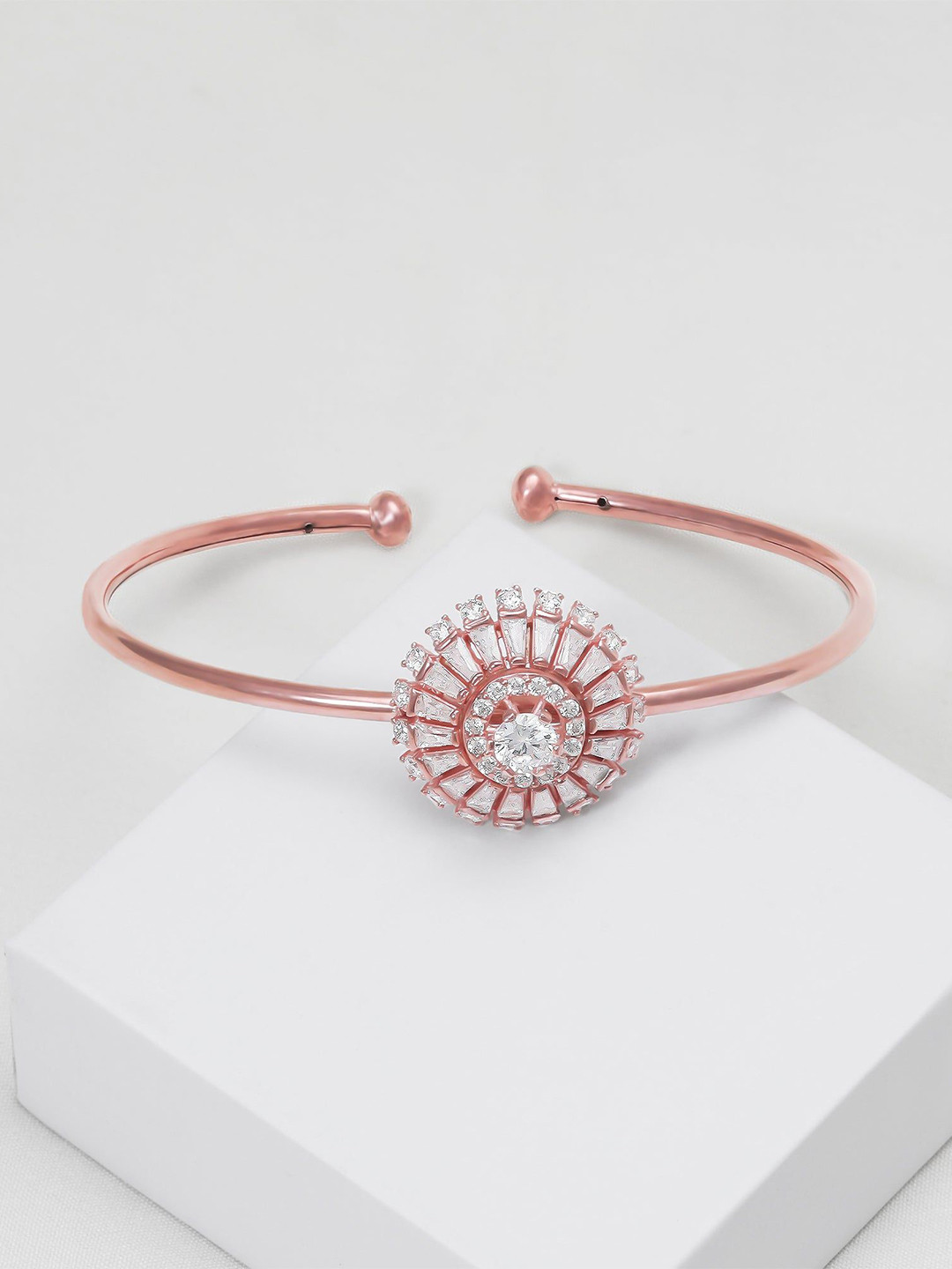 GIVA Women 925 Silver Rose Gold-Plated Cubic Zirconia Studded Bangle-Style Bracelet