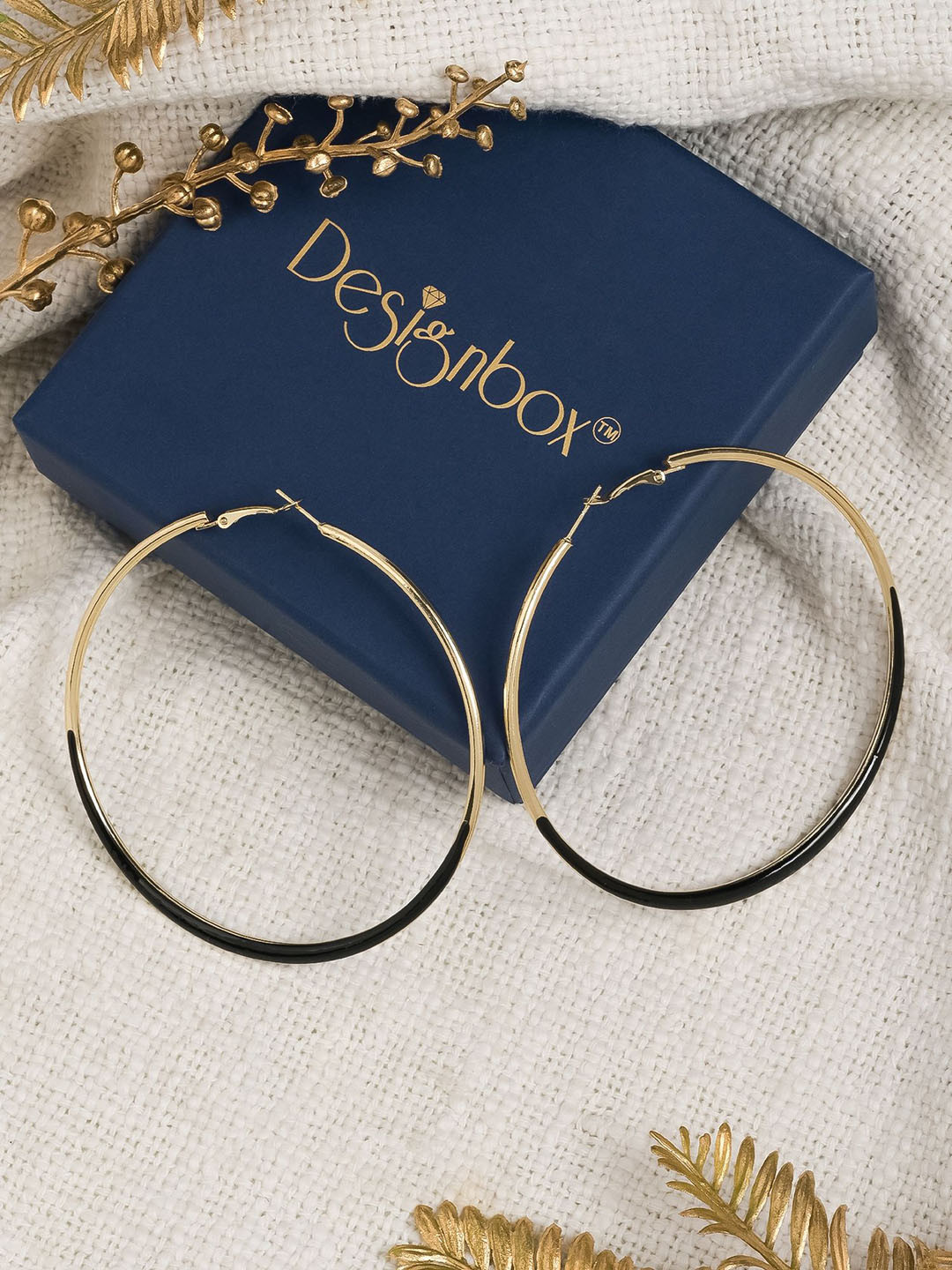 Designbox Noir Radiance Circular Shaped Enamelled Hoop Earrings