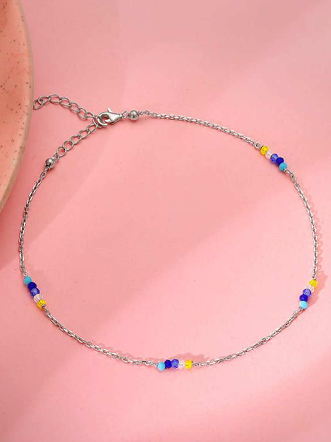 GIVA 925 Silver-Plated Artificial Beads Beaded Dawn Glow SingleAnklet