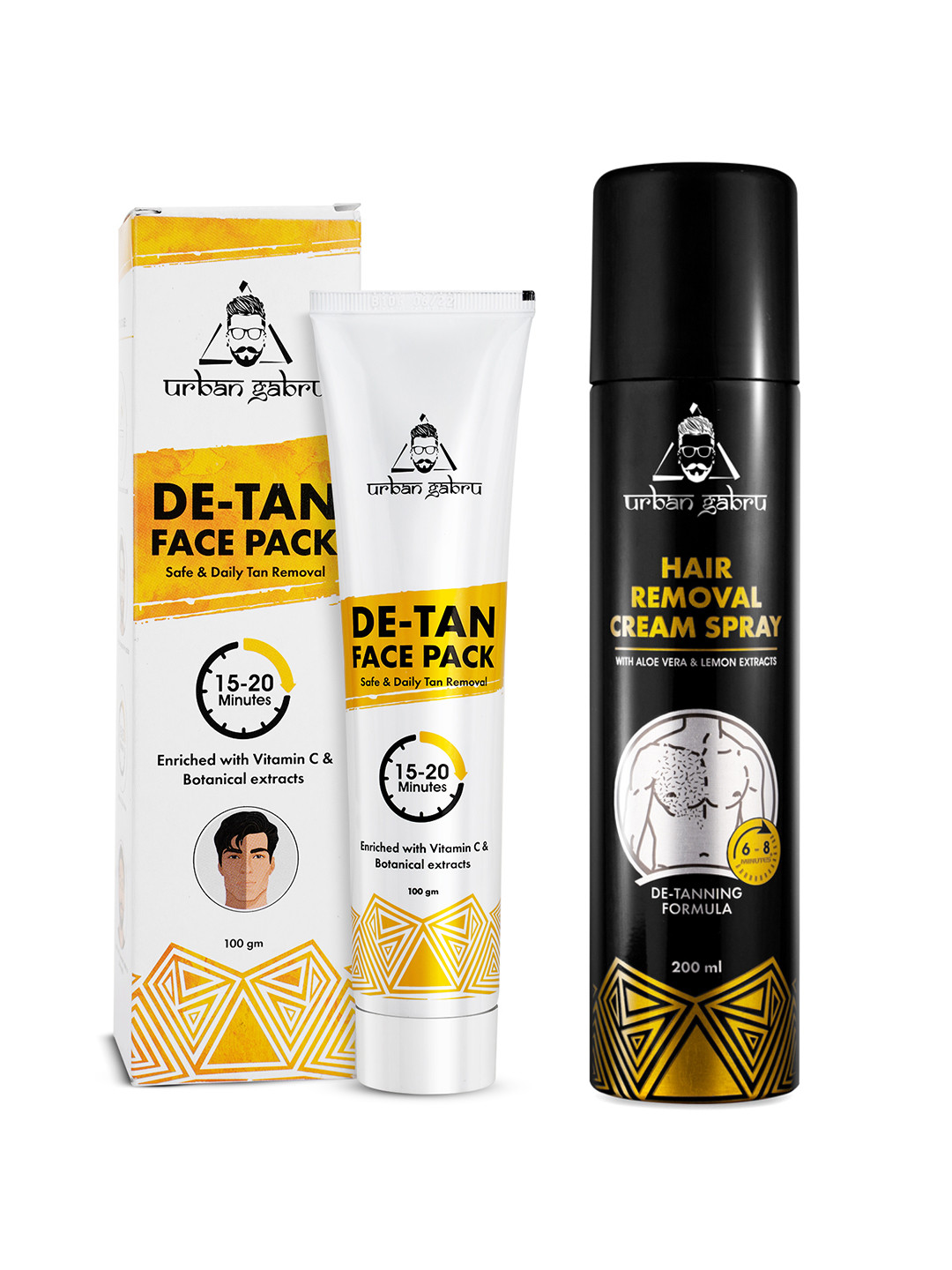URBANGABRU Set Of De-Tan Face Pack & & Hair Removal Cream Spray For Men