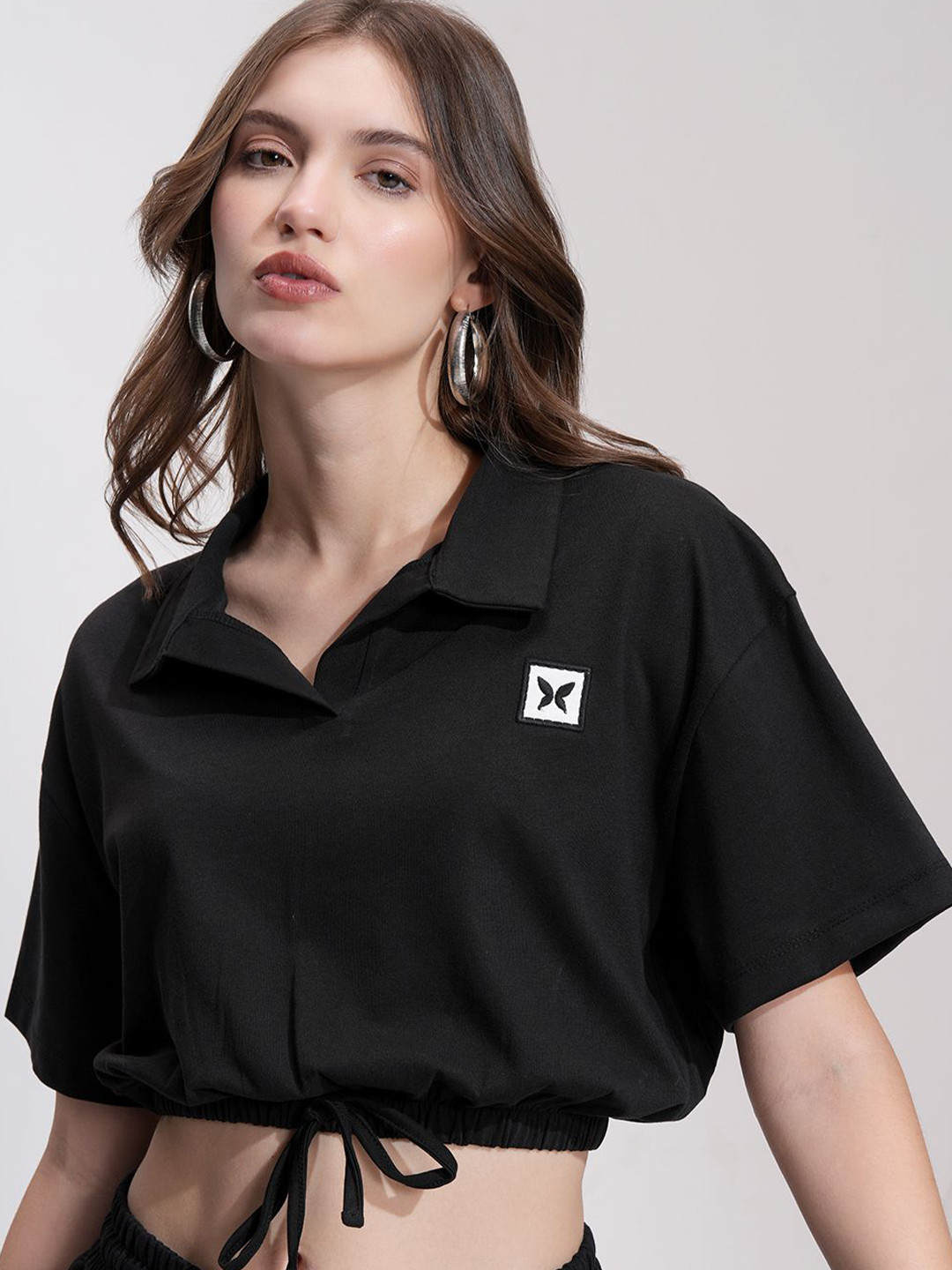 Street By Tokyo Talkies Women Shirt Collered Neck Crop Cotton Top