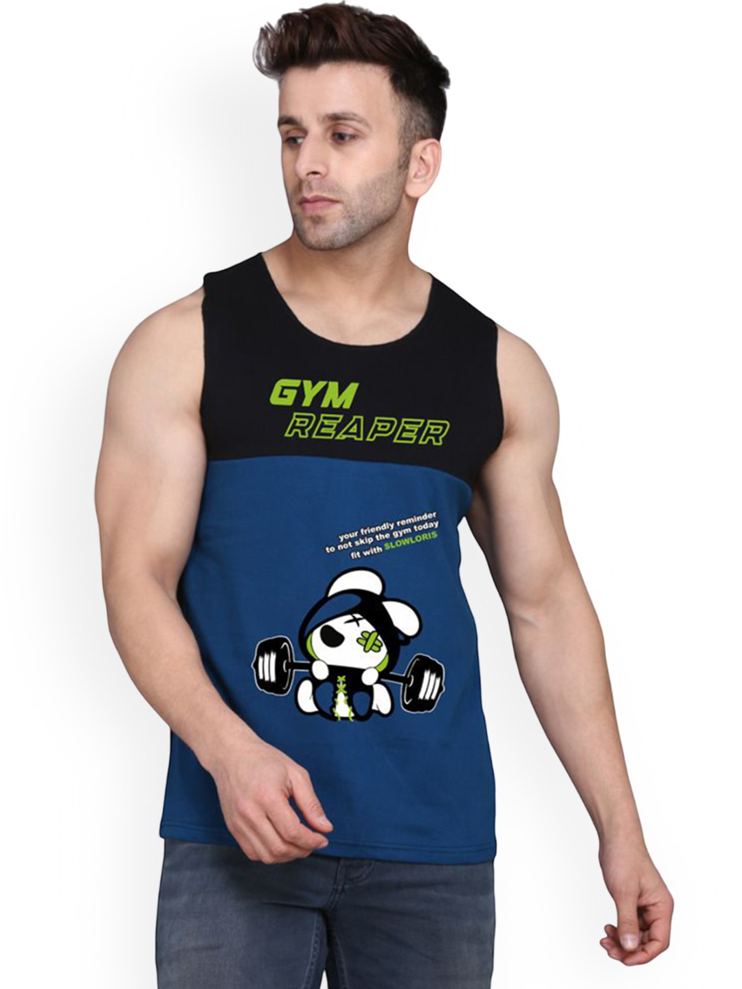SLOWLORIS Men Printed Cotton Gym Vest
