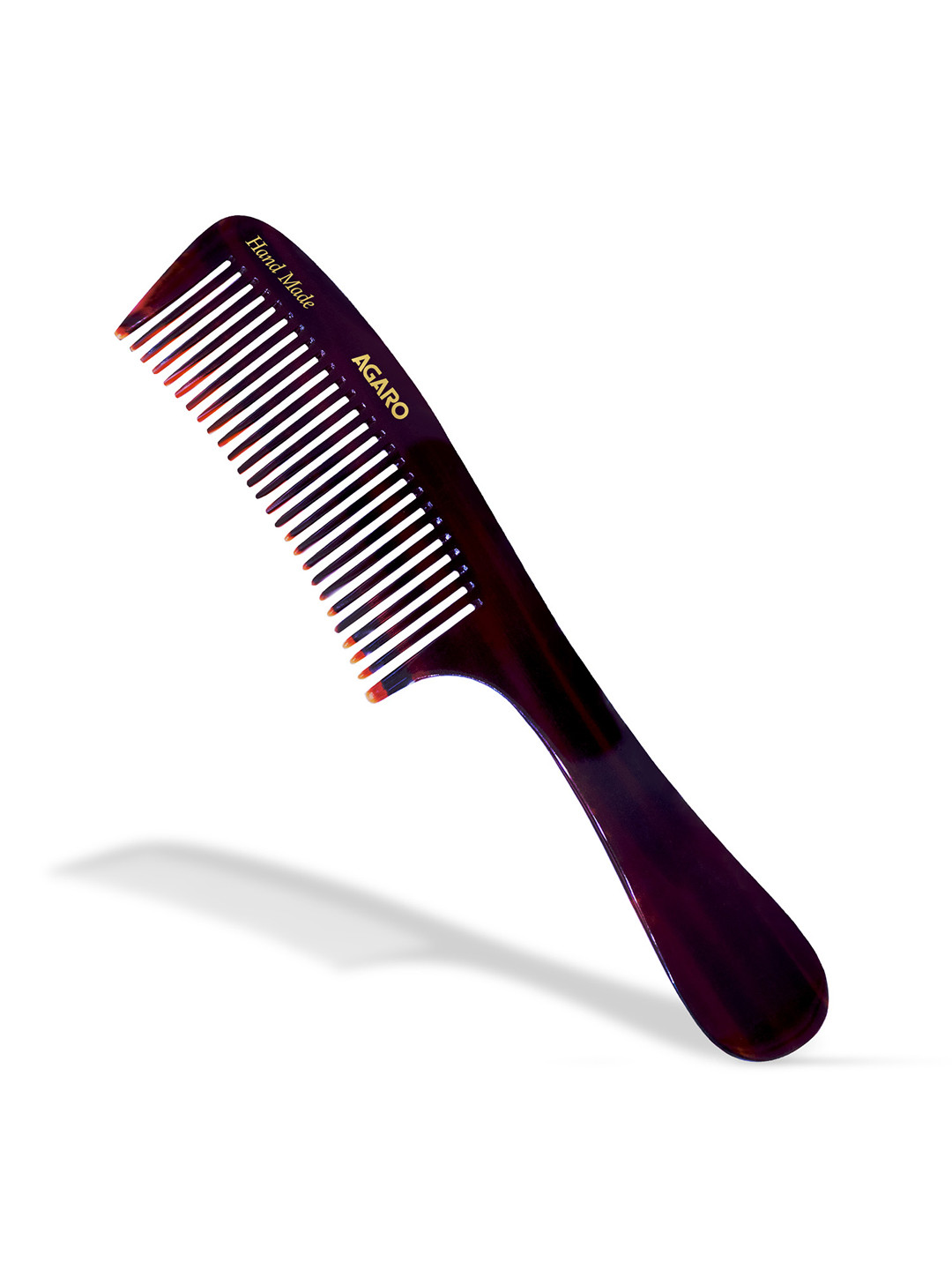 Agaro Hand Made Fine Tooth Dressing Comb with Handle - Brown