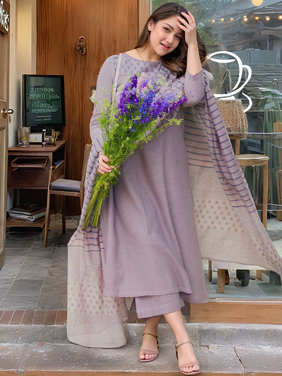 Anni Designer Yoke Design Straight Kurta With Palazzos & Dupatta