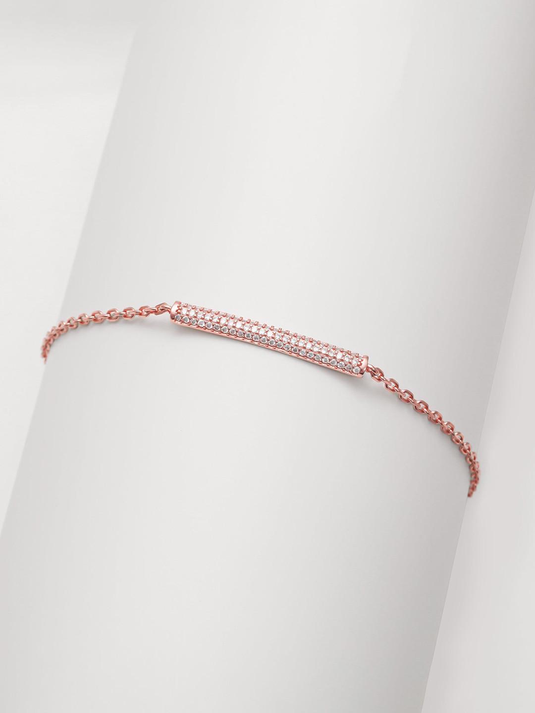GIVA Women 925 Silver Rose Gold-Plated Cubic Zirconia Studded Wraparound Bracelet