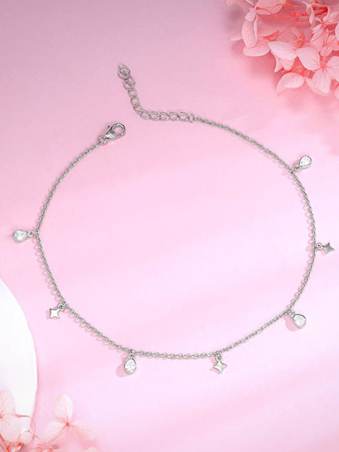 GIVA 925 Silver-Plated Star Magic Zircon Studded Anklet