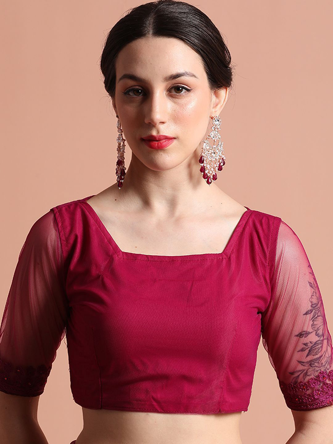 SHADOW & SAINING Women Embroidered Net Saree With Blouse Piece