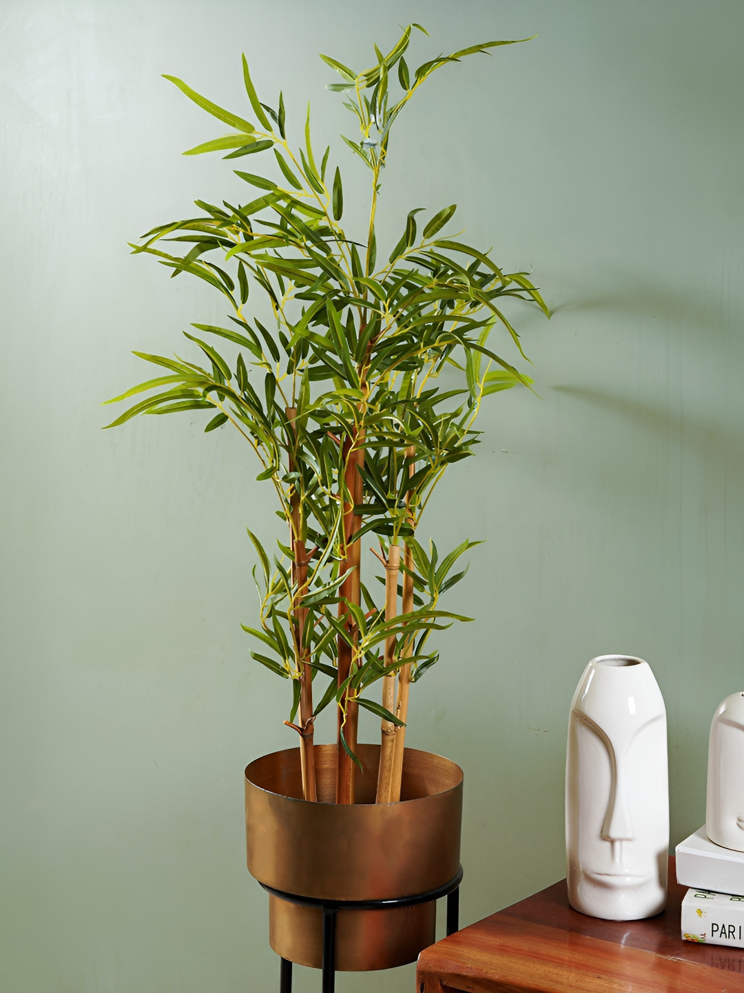 THE ARTMENT Set Of 1 Golden Bamboo Artificial Corner Plant With Pot