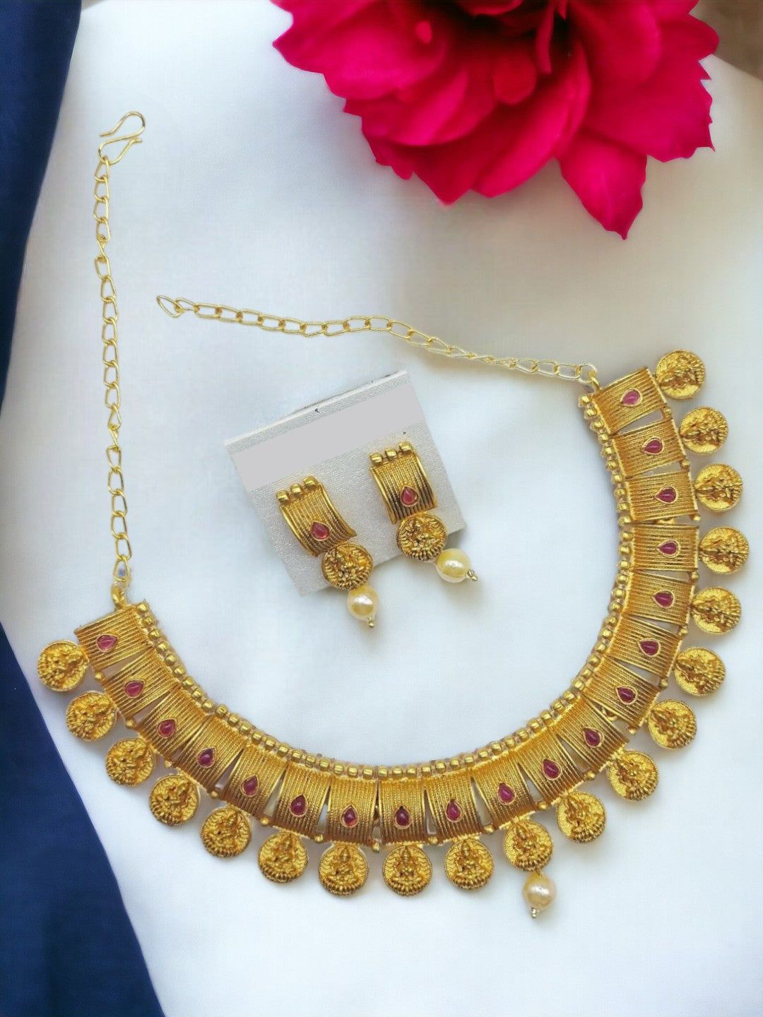 Anouk Stone Studded Coin Temple Jewellery Set