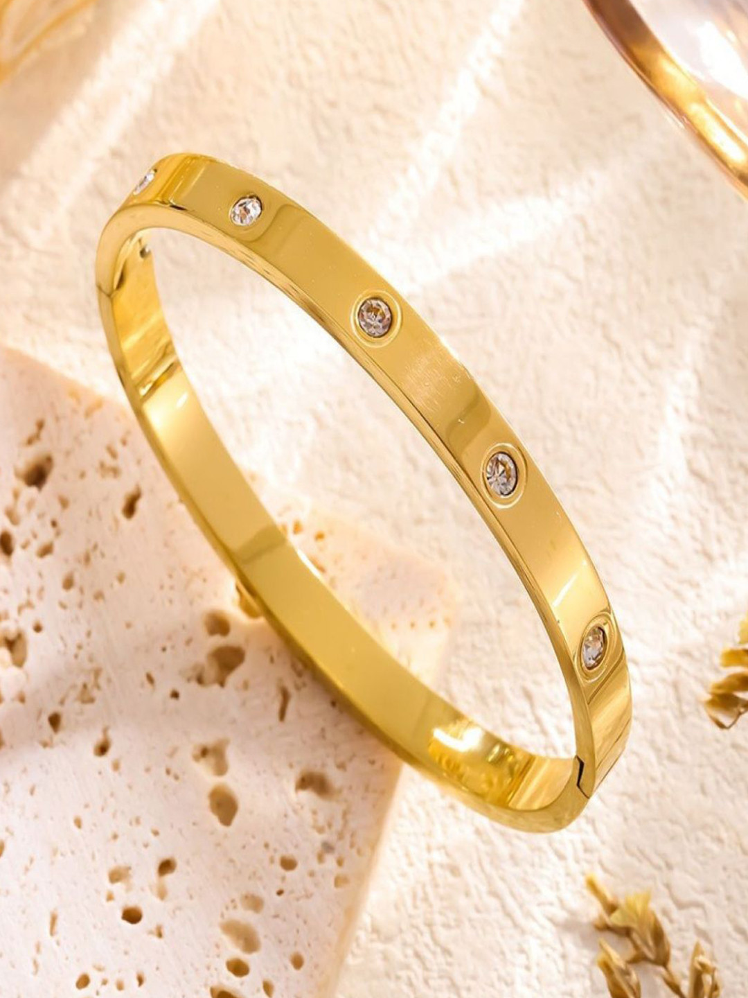 AQUASTREET 18K Gold Plated Waterproof Anti-Tarnish Zircon Bangle Bracelet