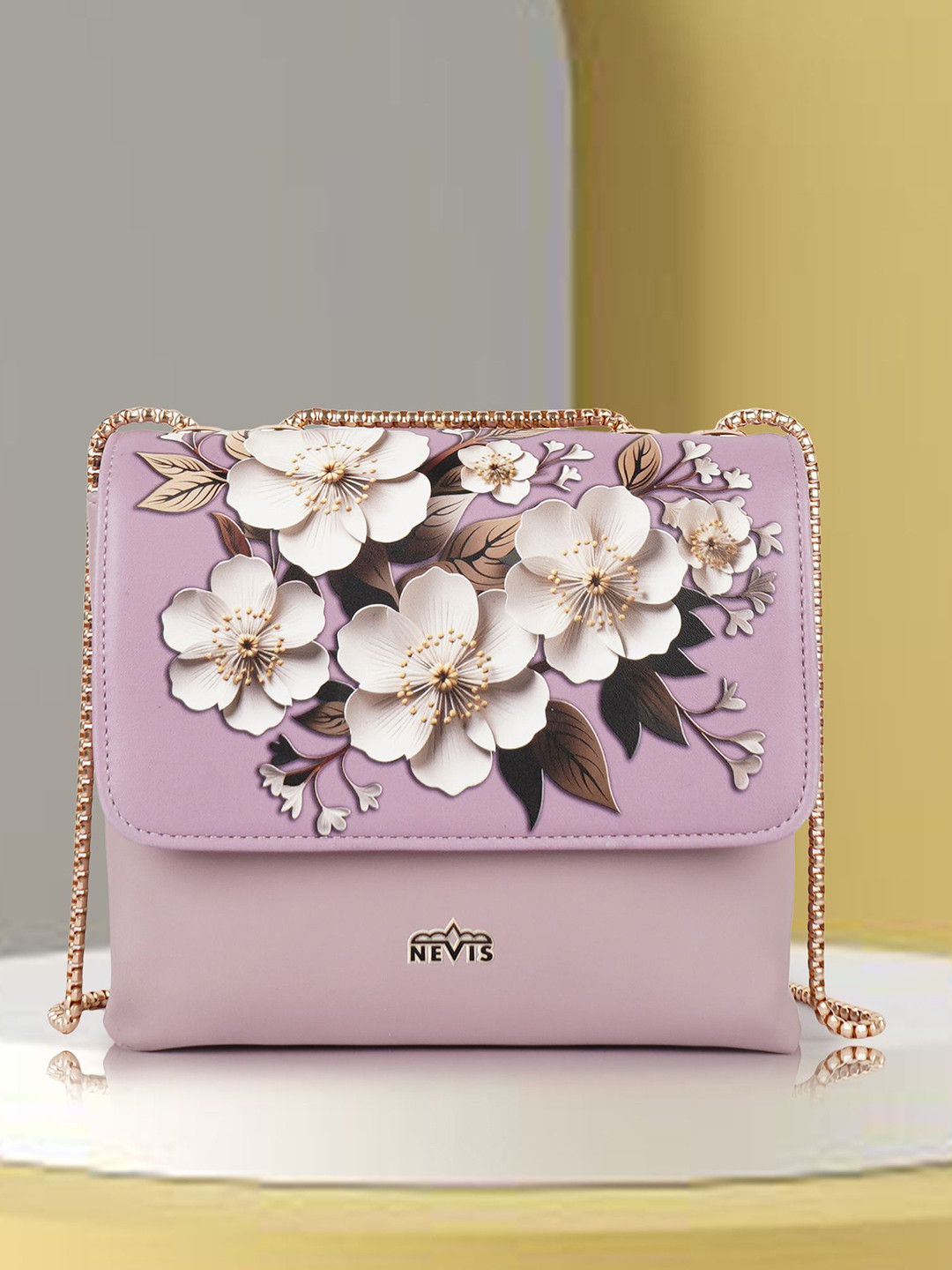 NEVIS Women Floral Printed Structured Leather Sling Bag