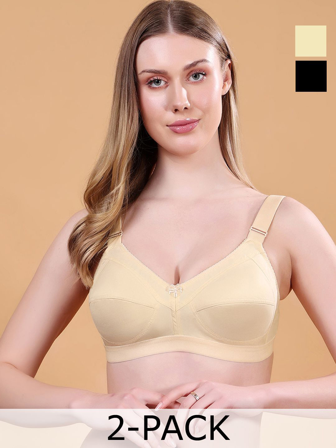 Floret Pack of 2 Solid Non-Padded Non-Wired Cotton Full Coverage Everyday Bra