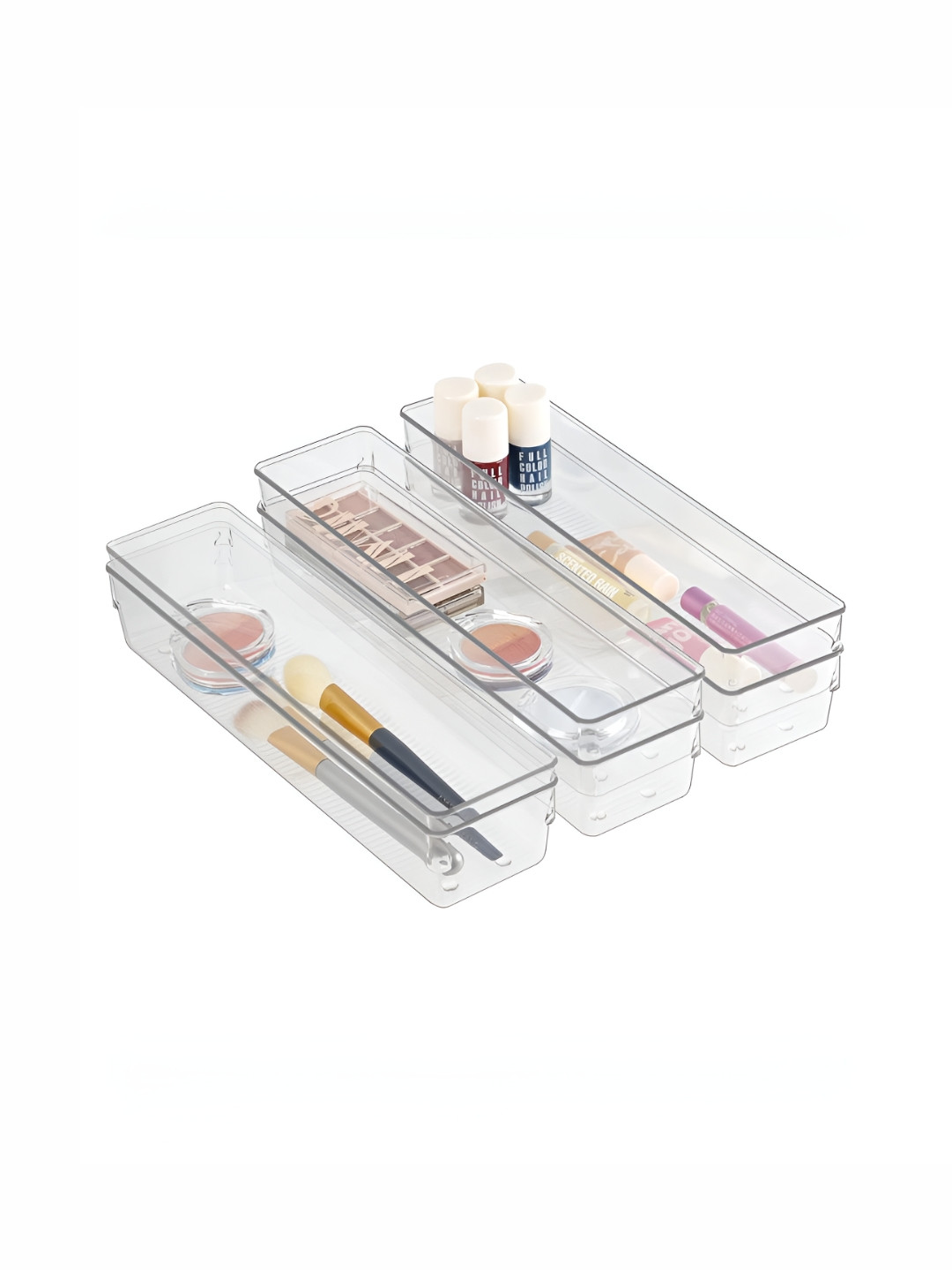Aura Transparent 6 Piece Set Storage Organizer 3x12 Inch Drawer Makeup Organiser