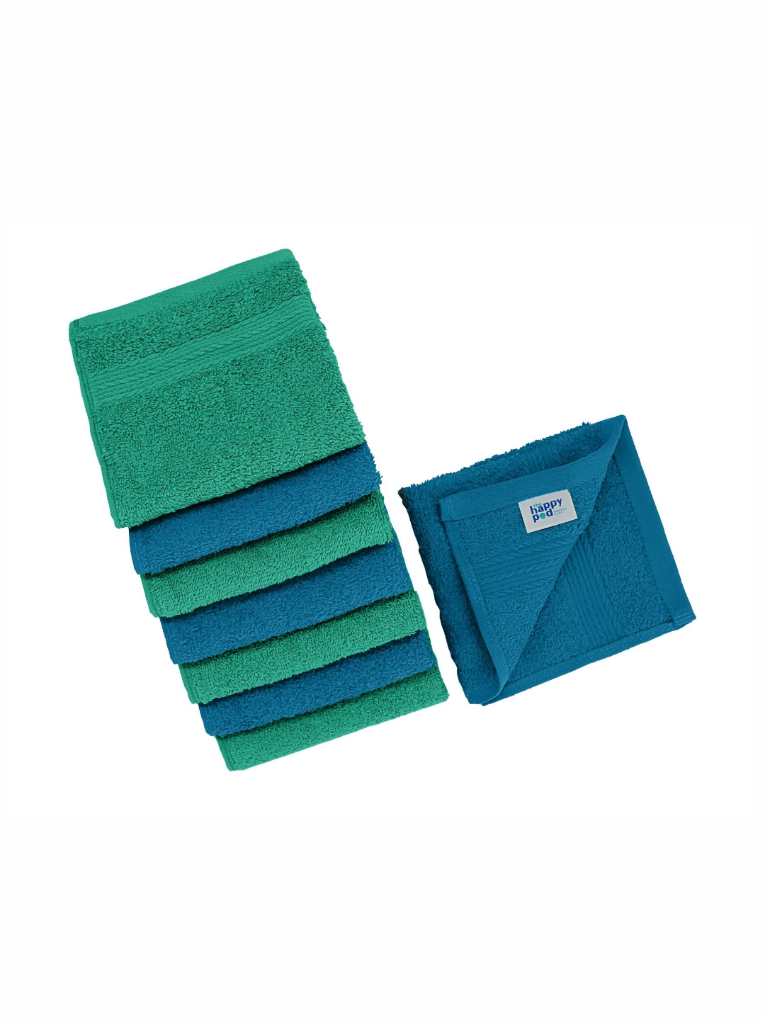 The Happy Pod 8 Piece Sea Green & Blue 500 GSM High Absorbent 100% Cotton Face Towels