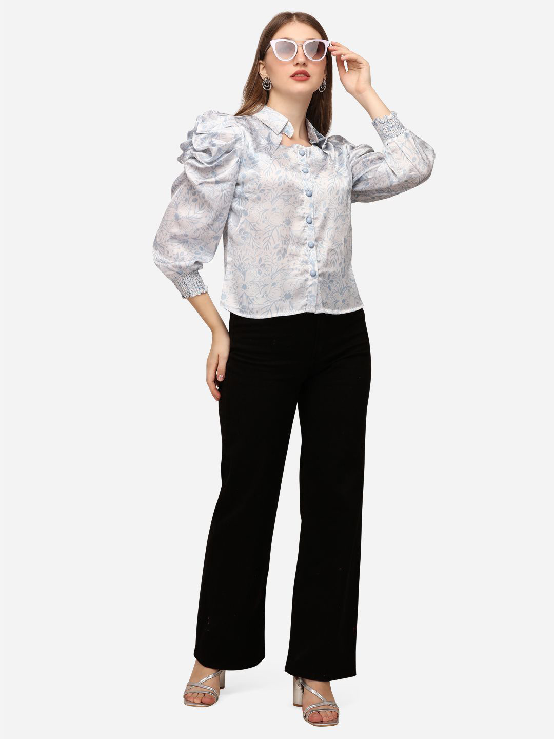 SXV STYLE Printed Floral design Puff Sleeve Bohemian Crop Top