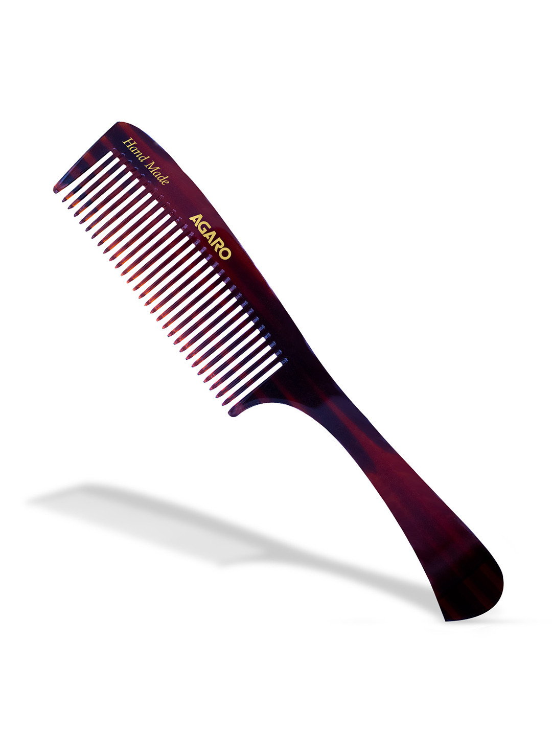 Agaro Wide Tooth Hand Made Comb with Handle - Brown