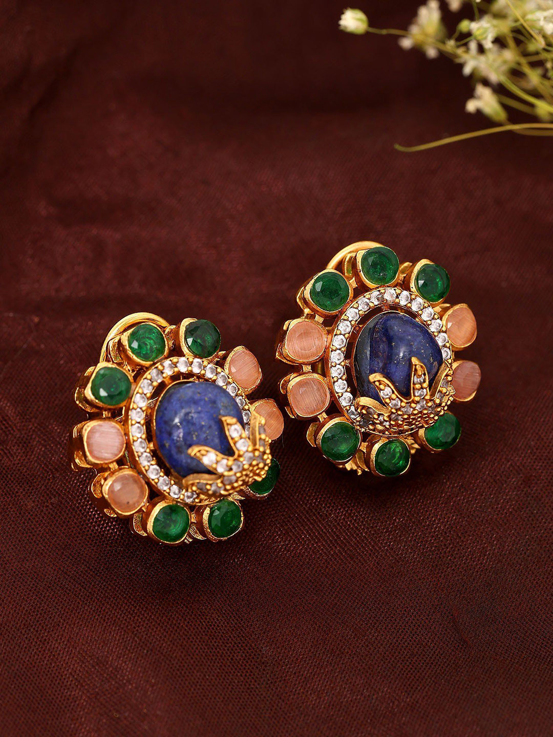 Exotic India Multistone Alloy Studded Floral Design Earrings