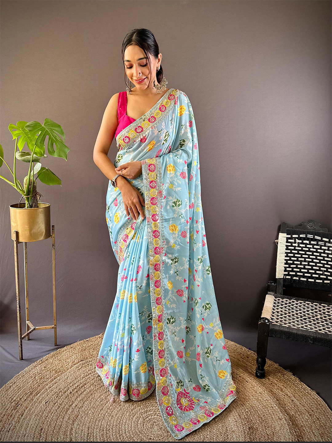 Anouk Floral Print  Designer Saree